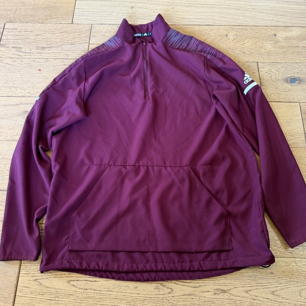 Adidas‎ Quarter Zip Pullover Large Maroon Excellent Kangaroo Pocket Mens (1814)